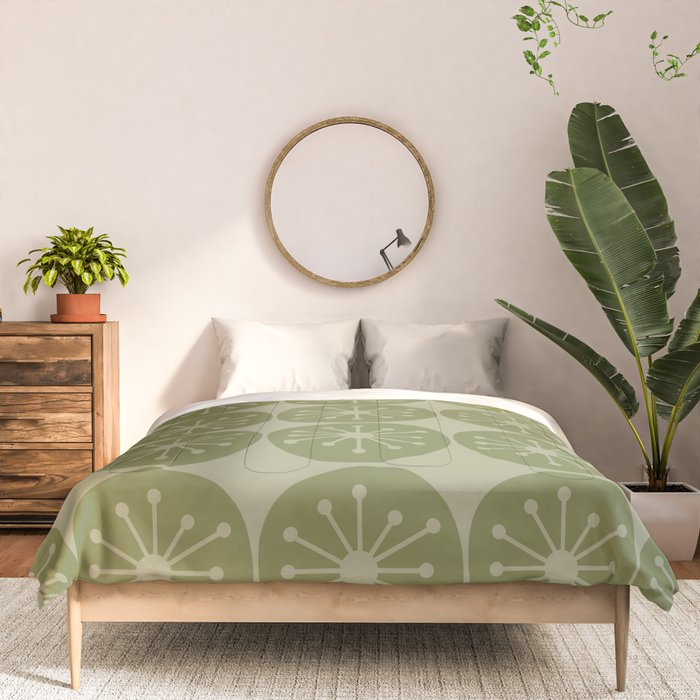 Mid Century Modern Atomic Dots Retro Pattern in Muted Vintage Olive Green Comforter Gallery Image 3