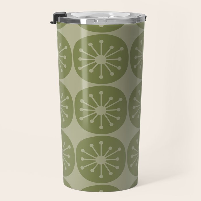 Mid Century Modern Atomic Dots Retro Pattern in Muted Vintage Olive Green Travel Mug Gallery Image 3