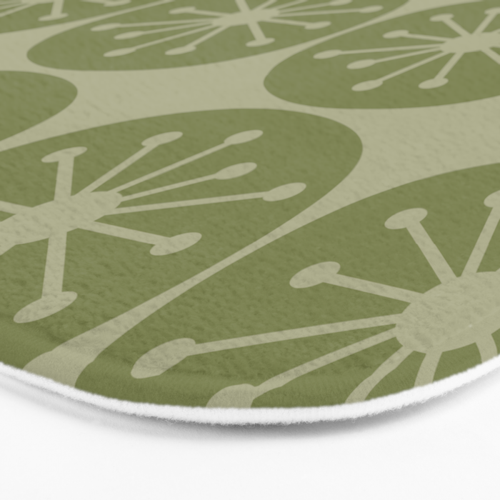 Mid Century Modern Atomic Dots Retro Pattern in Muted Vintage Olive Green Bath Mat Gallery Image 3