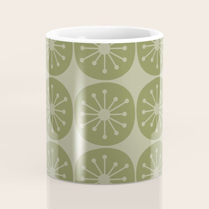 Mid Century Modern Atomic Dots Retro Pattern in Muted Vintage Olive Green Coffee Mug Gallery Image 4