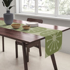 Mid Century Modern Atomic Dots Retro Pattern in Muted Vintage Olive Green Table Runner Gallery Image 2