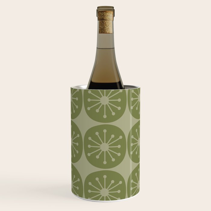 Mid Century Modern Atomic Dots Retro Pattern in Muted Vintage Olive Green Wine Chiller Gallery Image 1