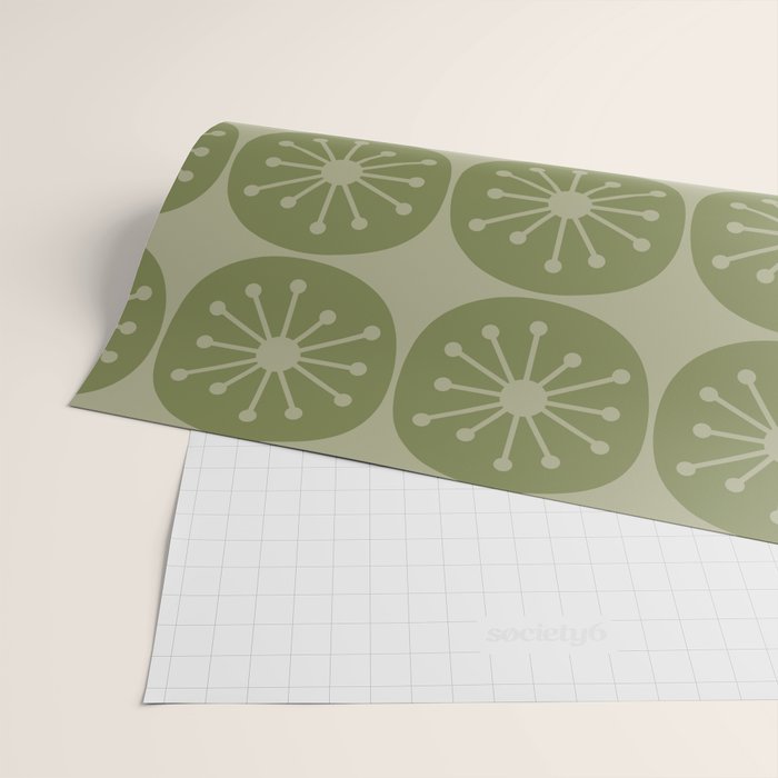 Mid Century Modern Atomic Dots Retro Pattern in Muted Vintage Olive Green Wrapping Paper Gallery Image 2