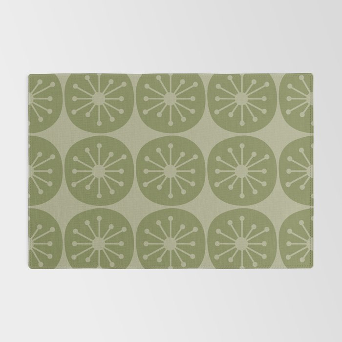 Mid Century Modern Atomic Dots Retro Pattern in Muted Vintage Olive Green Rug Gallery Image 2