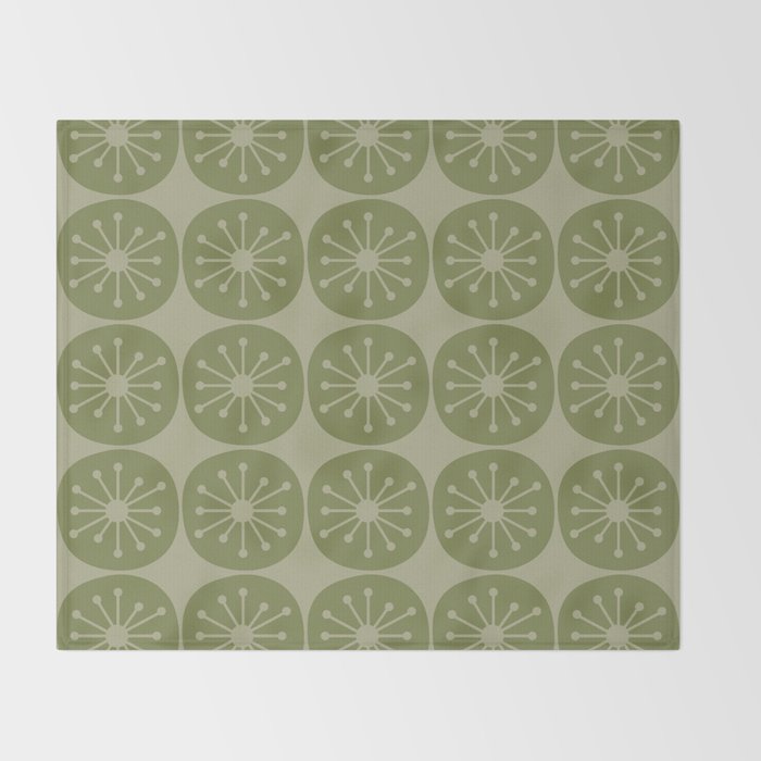 Mid Century Modern Atomic Dots Retro Pattern in Muted Vintage Olive Green Throw Blanket Gallery Image 2