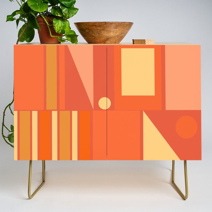 Mid Century Modern Modtastic Geometric Abstract Orange Yellow Credenza Gallery Image 1