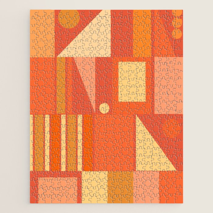 Mid Century Modern Modtastic Geometric Abstract Orange Yellow Jigsaw Puzzle Gallery Image 1