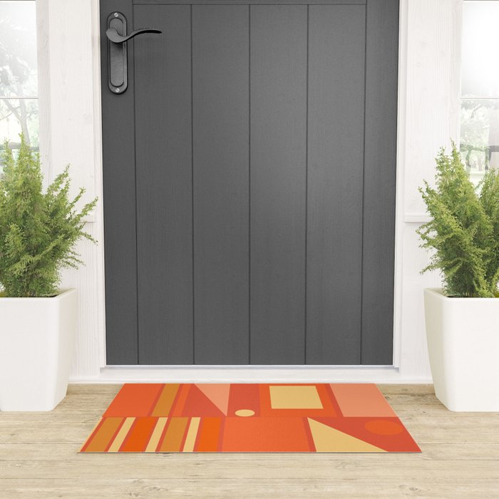 Mid Century Modern Modtastic Geometric Abstract Orange Yellow Welcome Mat Gallery Image 3
