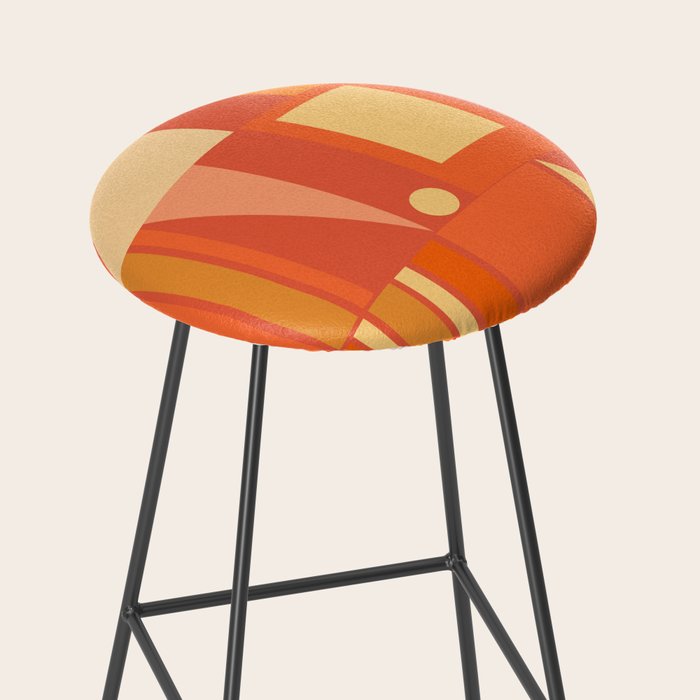 Mid Century Modern Modtastic Geometric Abstract Orange Yellow Stool Gallery Image 2
