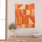 Mid Century Modern Modtastic Geometric Abstract Orange Yellow Wall Tapestry Gallery Image 2