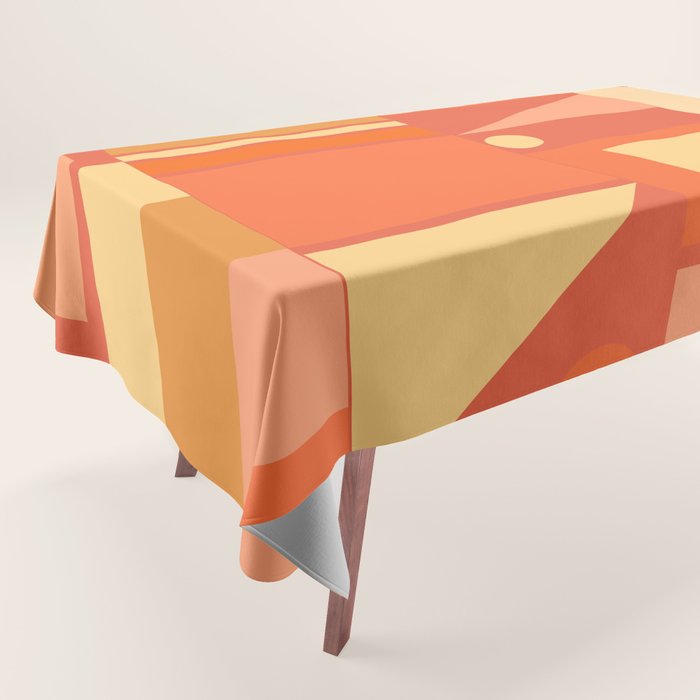 Mid Century Modern Modtastic Geometric Abstract Orange Yellow Tablecloth Gallery Image 1