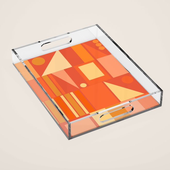 Mid Century Modern Modtastic Geometric Abstract Orange Yellow Acrylic Tray Gallery Image 1