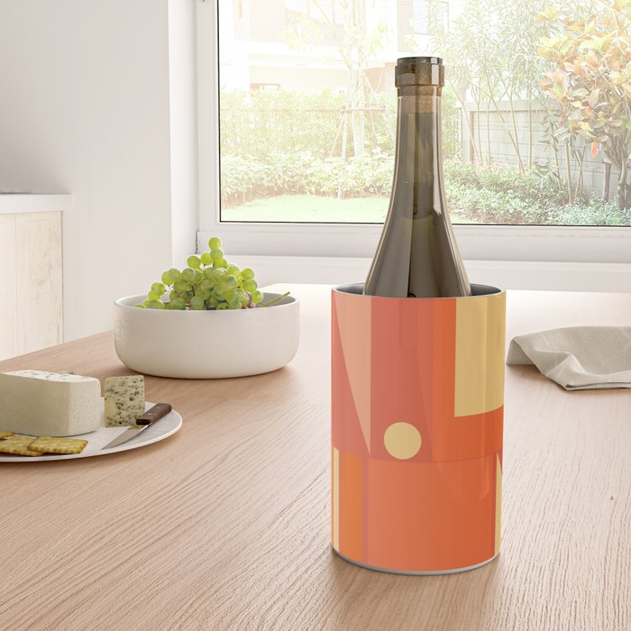 Mid Century Modern Modtastic Geometric Abstract Orange Yellow Wine Chiller Gallery Image 4