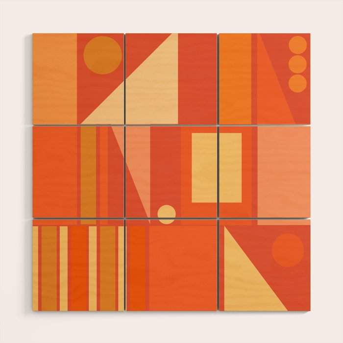 Mid Century Modern Modtastic Geometric Abstract Orange Yellow Wood Wall Art Gallery Image 1