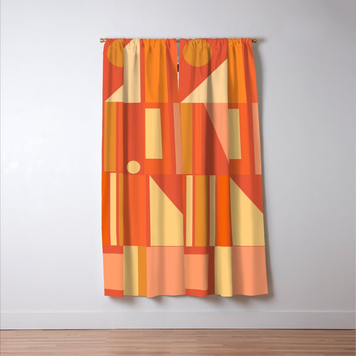 Mid Century Modern Modtastic Geometric Abstract Orange Yellow Window Curtain Gallery Image 3