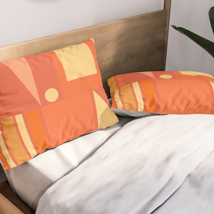Mid Century Modern Modtastic Geometric Abstract Orange Yellow Pillow Sham Gallery Image 2