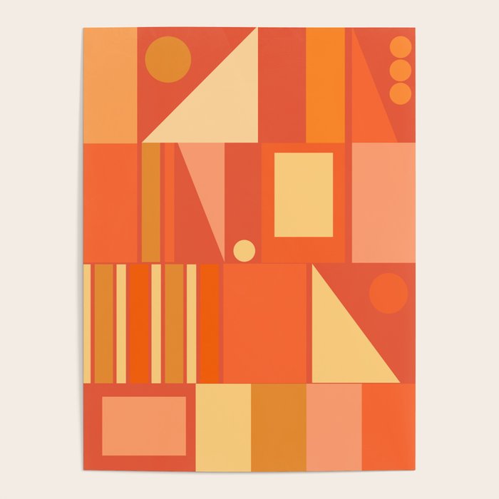 Mid Century Modern Modtastic Geometric Abstract Orange Yellow Poster Gallery Image 1