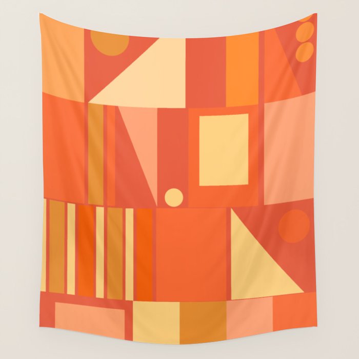 Mid Century Modern Modtastic Geometric Abstract Orange Yellow Wall Tapestry Gallery Image 4