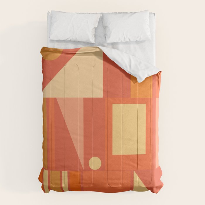 Mid Century Modern Modtastic Geometric Abstract Orange Yellow Comforter Gallery Image 1