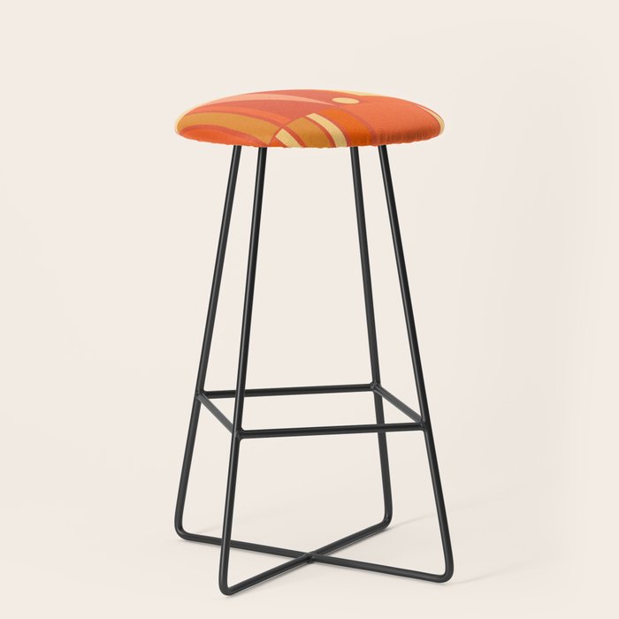 Mid Century Modern Modtastic Geometric Abstract Orange Yellow Stool Gallery Image 1