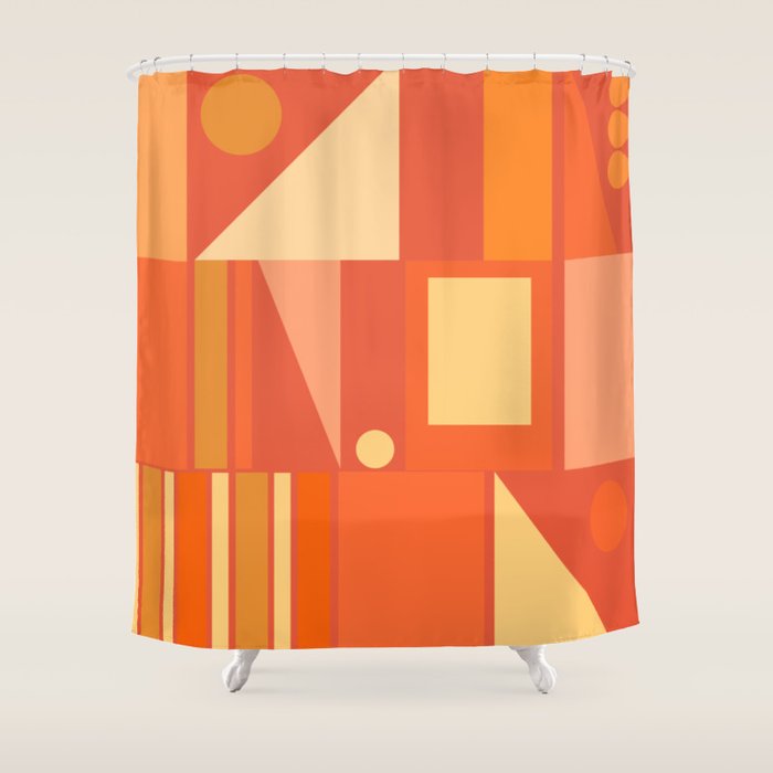 Mid Century Modern Modtastic Geometric Abstract Orange Yellow Shower Curtain Gallery Image 1