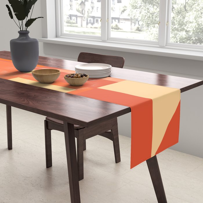 Mid Century Modern Modtastic Geometric Abstract Orange Yellow Table Runner Gallery Image 2