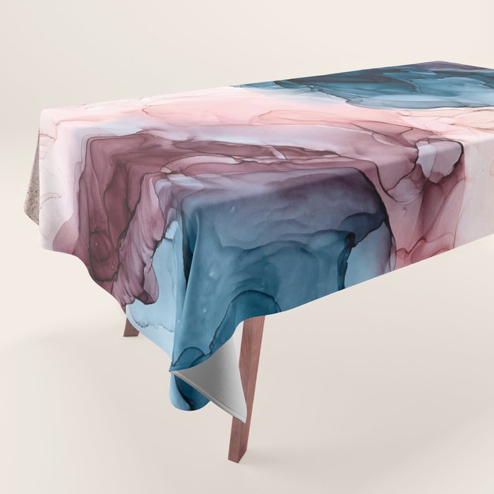 Pastel Plum, Deep Blue, Blush and Gold Abstract Painting Tablecloth Gallery Image 1