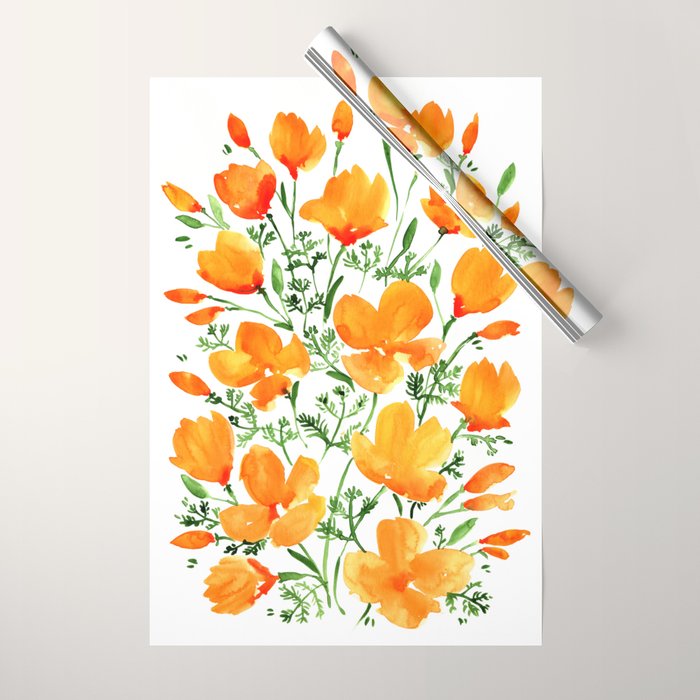 Watercolor California poppies Wrapping Paper Gallery Image 1