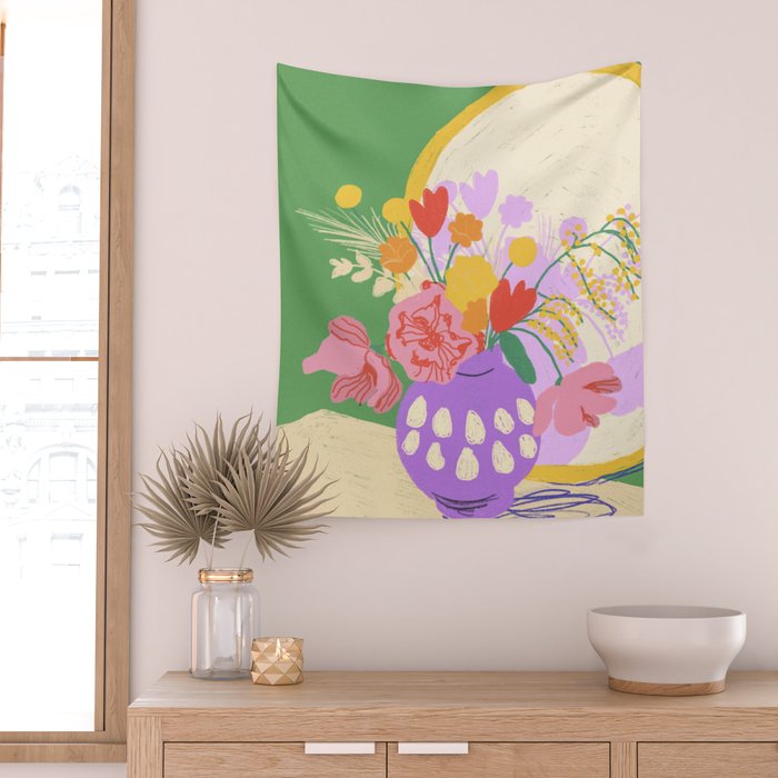 Flowers in green room Wall Tapestry Gallery Image 2