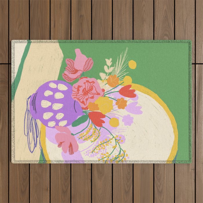 Flowers in green room Outdoor Rug Gallery Image 1