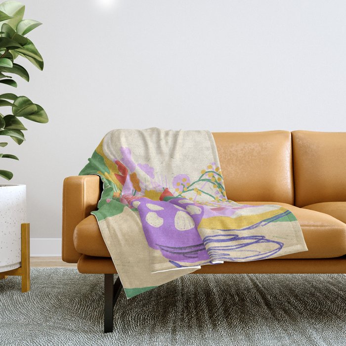 Flowers in green room Throw Blanket Gallery Image 1