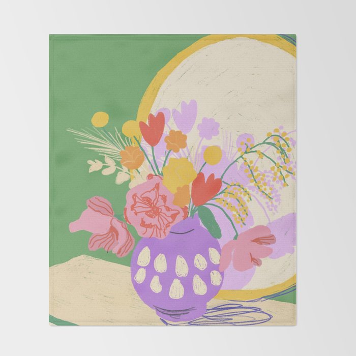 Flowers in green room Throw Blanket Gallery Image 2