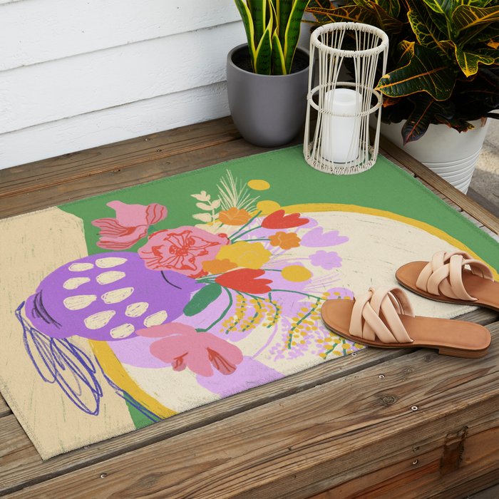 Flowers in green room Outdoor Rug Gallery Image 2