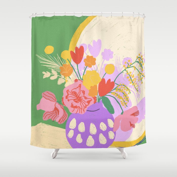 Flowers in green room Shower Curtain Gallery Image 1