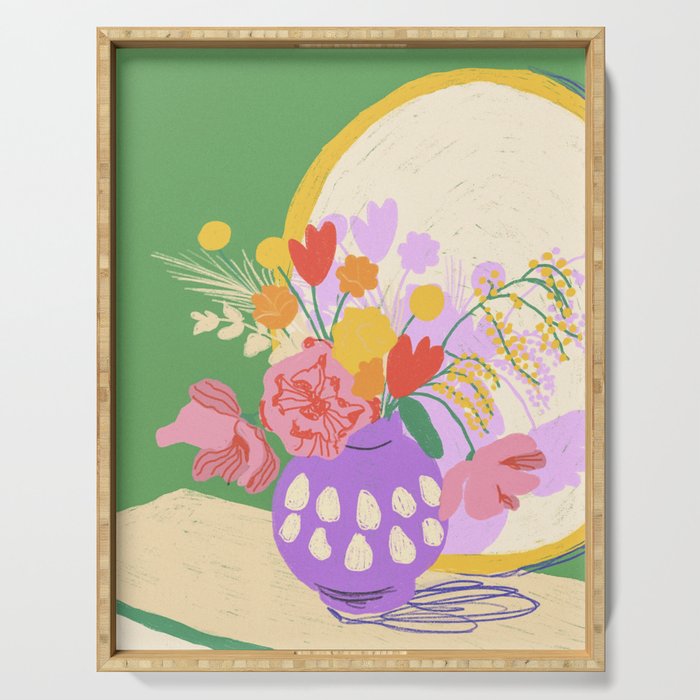 Flowers in green room Serving Tray Gallery Image 1