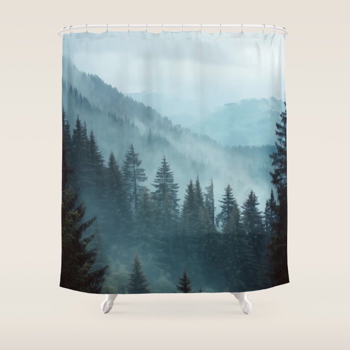 Misty Pine Forest Shower Curtain Gallery Image 1