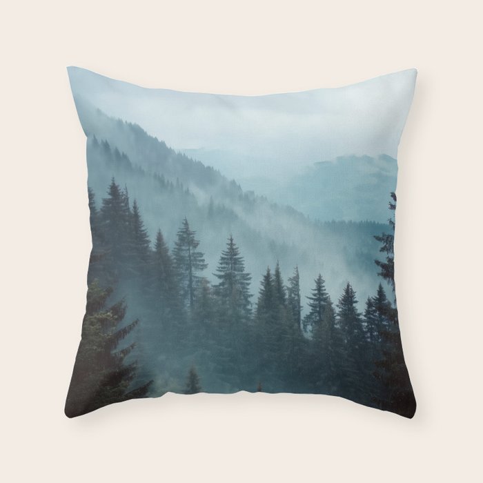 Misty Pine Forest Throw Pillow Gallery Image 1