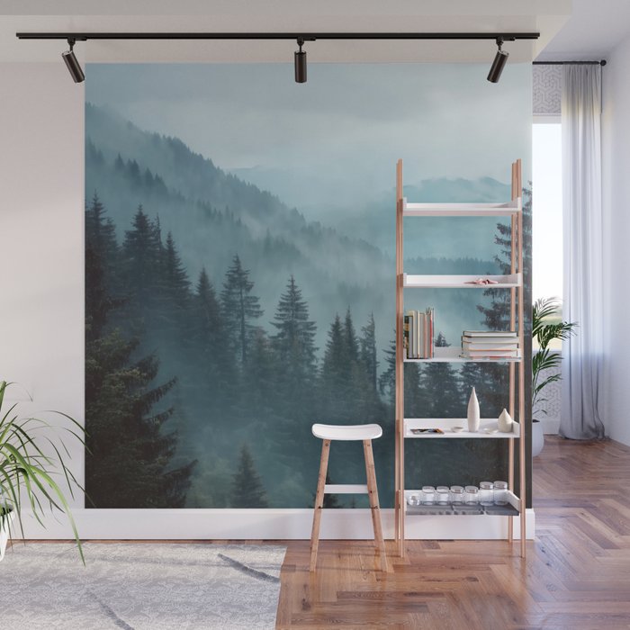Misty Pine Forest Wall Mural Gallery Image 1