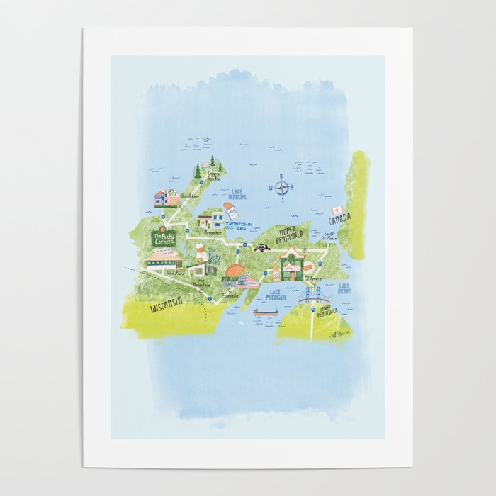 Map of Northern Michigan - Pasty Tour in Blue Poster Gallery Image 4