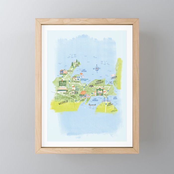Map of Northern Michigan - Pasty Tour in Blue Mini Art Print Gallery Image 1