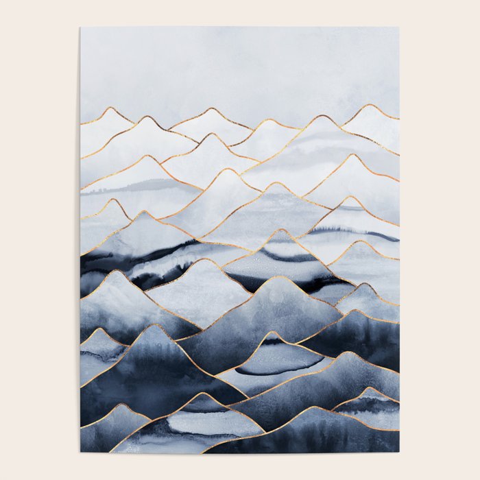Mountains 2 - Gold Colored Lines Poster Gallery Image 1