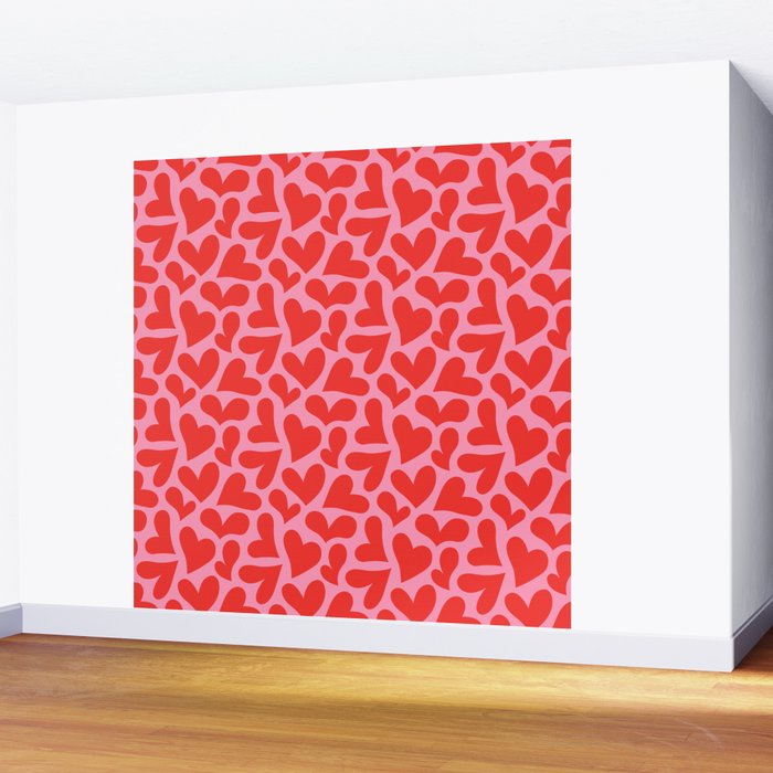 Retro red love heart shape pattern Wall Mural Gallery Image 2