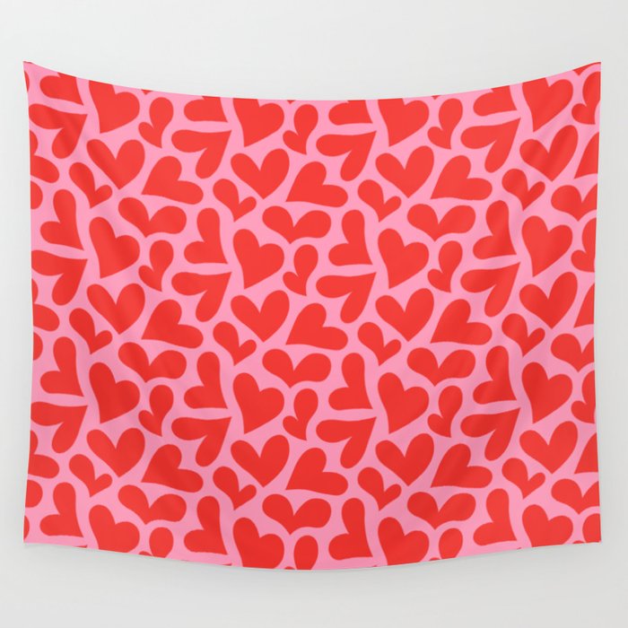 Retro red love heart shape pattern Wall Tapestry Gallery Image 4