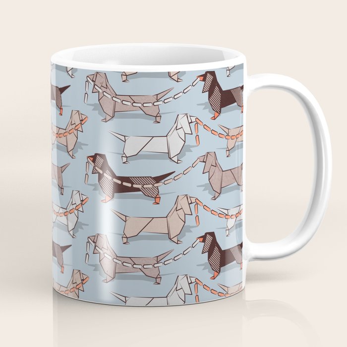 Origami Dachshunds sausage dogs // pale blue background Coffee Mug Gallery Image 1