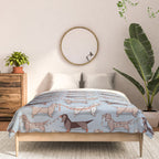Origami Dachshunds sausage dogs // pale blue background Comforter Gallery Image 3