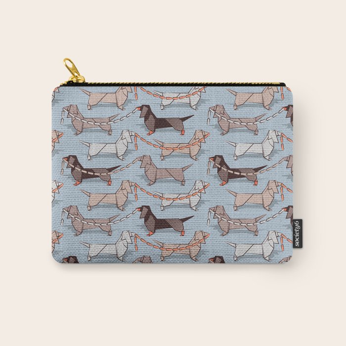 Origami Dachshunds sausage dogs // pale blue background Carry All Pouch Gallery Image 1