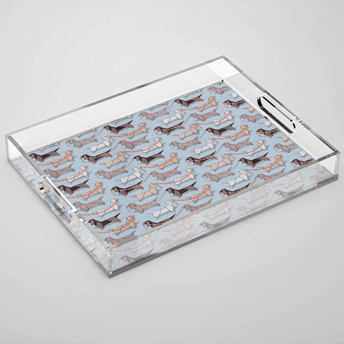 Origami Dachshunds sausage dogs // pale blue background Acrylic Tray Gallery Image 1