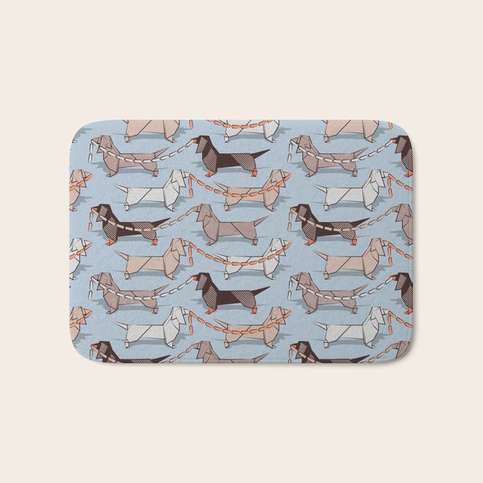 Origami Dachshunds sausage dogs // pale blue background Bath Mat Gallery Image 1