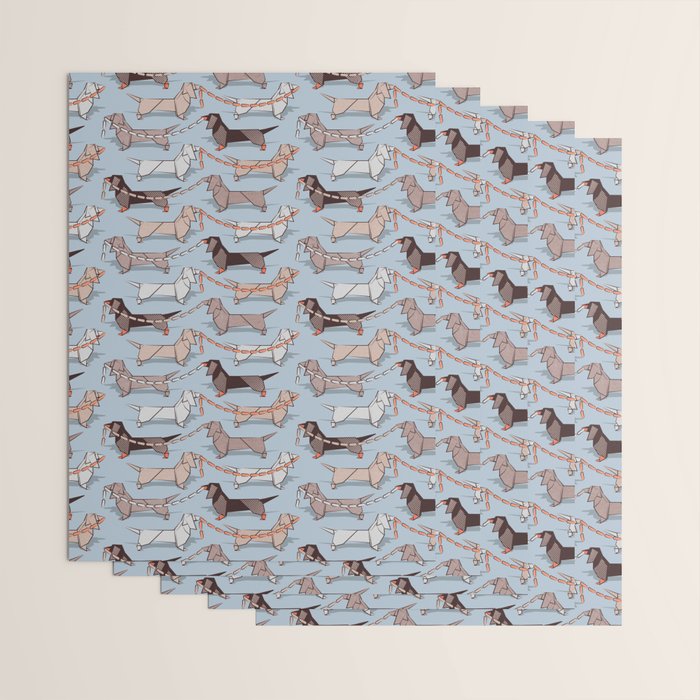Origami Dachshunds sausage dogs // pale blue background Wrapping Paper Gallery Image 3