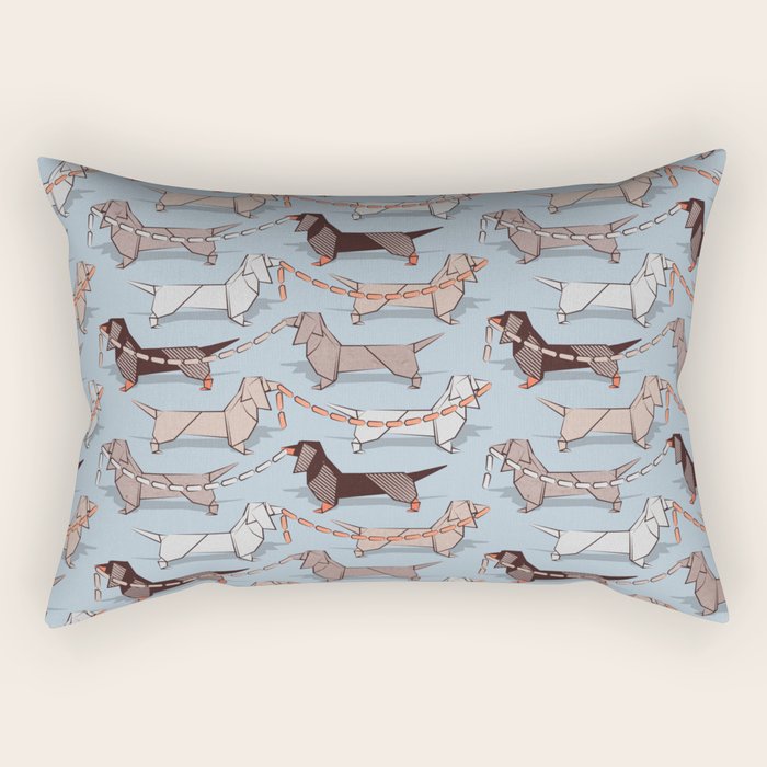 Origami Dachshunds sausage dogs // pale blue background Rectangular Pillow Gallery Image 1